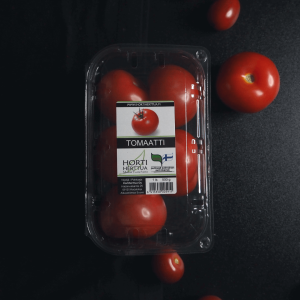 Hortiherttuan puutarhan isoja tomaatteja myyntipakkauksessaan